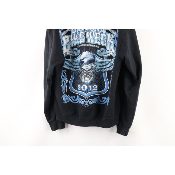 Y2K Mens Medium Faded Spell Out Tribal Daytona Bike Week Full Zip Hoodie Black - Picture 10 of 11